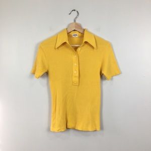 70s Vintage Yellow Ribbed Polo Top